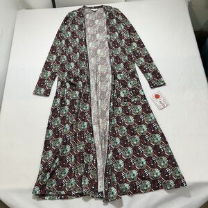 LuLaRoe Sarah Women's Small Duster Cardigan Sweater Pockets Open Front Geometric